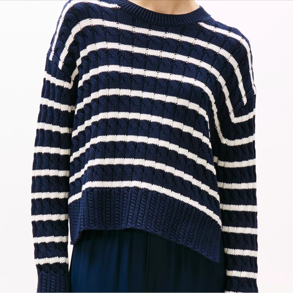 Tommy Hilfiger Navy & White Striped  Cable Knit Crewneck Sweater( NWT)